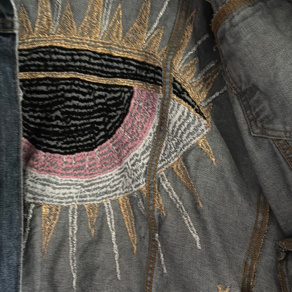 Embroidered Evil Eye Denim Jacket - Picture 6 of 6